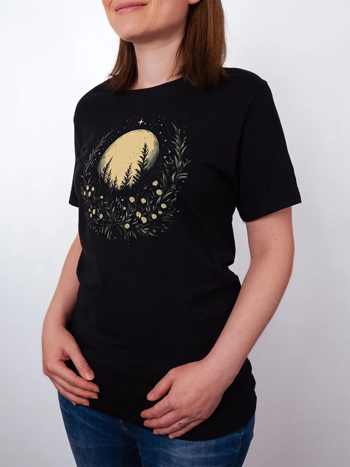 Sternbeglaenzte Felder T-Shirt Black - Fruehling mit ShiftOutfit