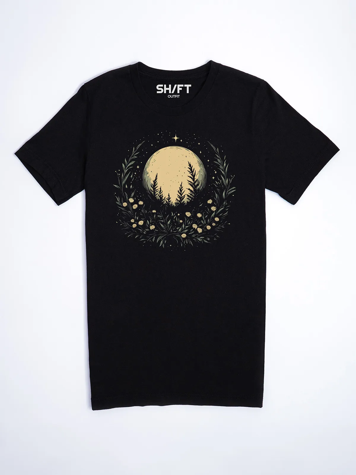 Sternbeglaenzte Felder T-Shirt Black - Fruehling mit ShiftOutfit