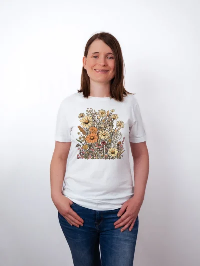 Wildblumen Wiese T-Shirt White - Fruehling mit ShiftOutfit