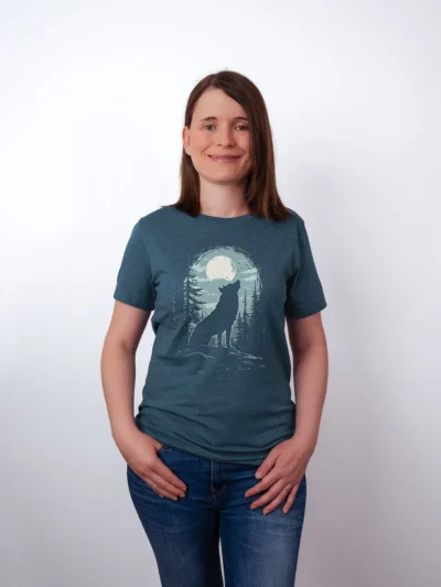 Wolf Mondlicht T-Shirt Heather Deep Teal - Fruehling ShiftOutfit